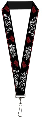 Buckle-Down Gams of Thrones Schlüsselband, Gams of Thrones Winter is Coming Stark Sigil Schwarz Weiß Rot Elastisch, Schwarz, 44 x 1