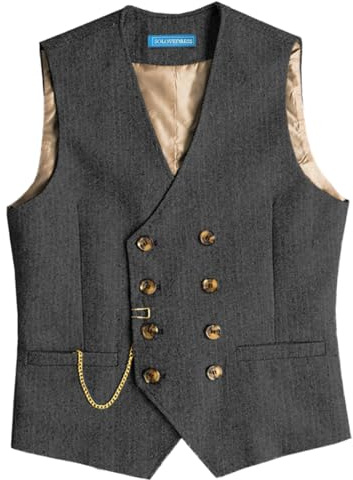 Solovedress Gilet da uomo vintage in tweed, doppiopetto, per matrimonio
