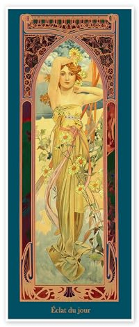 Posterlounge Die Vier Tageszeiten - Tagesschein (Éclat du jour) Poster | 40 x 100 cm von Alfons Mucha Petrol Wandbilder Wanddeko