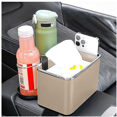 JNNJ Auto Armlehne Aufbewahrungsbox, Auto-Getränkehalter mit Aufbewahrungsbox, Multifunktionale Autokonsolen Telefon Taschentücher Wasserbecher Organizer(Beige)