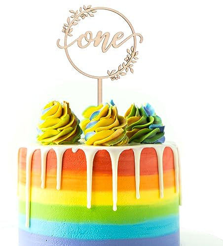 Goldfarbener Tortenaufsatz aus Holz für den ersten und 1. Geburtstag, Tortendekoration zum 1. Geburtstag, Geburtstagsparty-Dekoration für Kinder im Alter von 1 Jahr (wreath)