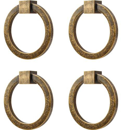 RZDEAL 4 Stück 5,1 x 4,8 cm massives Messing Antik Messing Griffe für Kommode Schublade Ring zieht Möbel Hardware gebürstet Gold Kleiderschrank Türgriffe