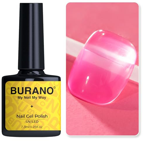 BURANO Jelly Nagellack, UV-Nagellack 7.3ml Sheer Transparent Polish, Translucent Sommer Herbst Farbe UV Gel Nägel Nageldesign (Pink T8)