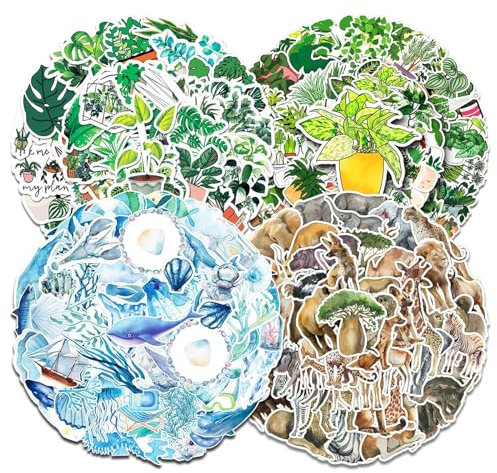 Realand 200 Stück grüne Pflanzen-Dschungeltier-Ozean-Aufkleber, botanische Natur, Wildtiere, Meeresleben, ästhetische Aufkleber, wasserdichte Vinyl-Aufkleber für Wasserflaschen, Laptop, Handy,