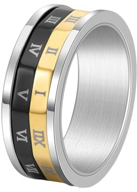 Whoiy Dreifarbig Trauringe Hochzeit mit Gravur, 8MM Edelstahl Personalisiert Ringe Ziffer Fidget Ring Spinner Ring Männer Eheringe Modeschmuck Größe 65 (20.7)