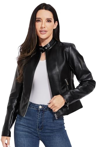 Fahsyee Faux Leather Jacket Women Bomber Biker Fashion Coat Black S-XXL | Pu Slim Fit Blazer Casual Pleather Motorcycle