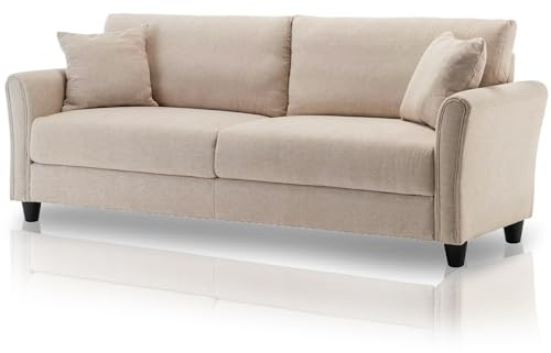 Shally Dogan Divano 3 Posti con Rivestimento in Tessuto e Struttura in Legno Robusta, Sofa Premium Relax con Imbottitura Extra Morbida ad Alta Densità, Altezza Piedini Affusolati 10 cm (Beige)