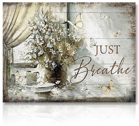 NymphFable Vintage Blumen Leinwand Bilder Rustikale Schmetterlinge Blumen Wandbilder, Motivations Wandposter für Badezimmer Wohnzimmer Deko 30x40 cm Ohne Rahmen