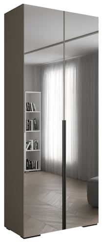 MEBLE KRYSPOL Inova 1 Moderner Schrank mit Spiegel, Regalen - Aufbewahrungsschrank für Schlafzimmer, Wohnzimmer - 236,7x100x47 cm - KGoldpusfarbe Kaschmir - Frontfarbe Kaschmir - Grifffarbe Schwarz