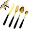 SensiSel 16 pcs Black Handles Gold Stainless Steel Cutlery Set Serves 4-4X Knives 4X Forks 4X Table Spoons 4X Tea Spoons - Mirrror Polished Smooth Edges Flatware - Dishwasher Safe - Gift/Daily Use