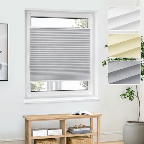 Jalousiescout Plissee Klemmfix ohne Bohren—Jalousie 140x120cm grau Sichtschutz Fenster Sonnenschutz, Lichtdurchlässig Faltrollo für Fenster & Tür, Basis-Vliesstoff Pure Plissee