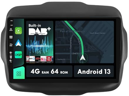 MISONDA Eingebautes DAB+ 9 Zoll IPS 2 Din Android 14 Auto Stereo Radio für Jeep Renegade 2016-2019, kostenlose Kamera, 4G + 64G, unterstützt Lenkradsteuerung, WiFi, DAB, BT, GPS,FM, AM,RDS,Carplay,DSP