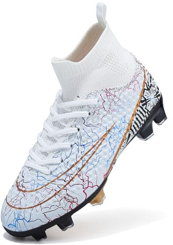 PiDaGlobal Zapatos de Fútbol Niño Calzado Profesional para Entrenamiento Aire Libre Zapatillas de Fútbol con Clavos Tacos de fútbol Adolescentes Botas de Fútbol 30EU Blanco