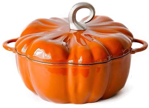 Pentola smaltata da 3,7 l con coperchio, forno olandese in ghisa per stufati, zuppe, regalo decorativo per Halloween e Ringraziamento, pentola a forma di zucca