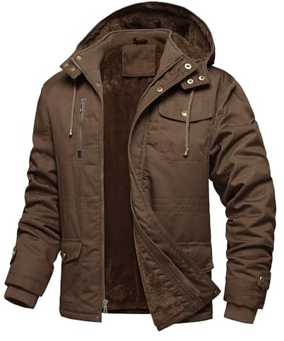 Dr.Cyril Men's Thick Winter Jackets Fleece Lined Thick Jackets Hood Work Jackets Coat Cotton Military with Cargo Pockets