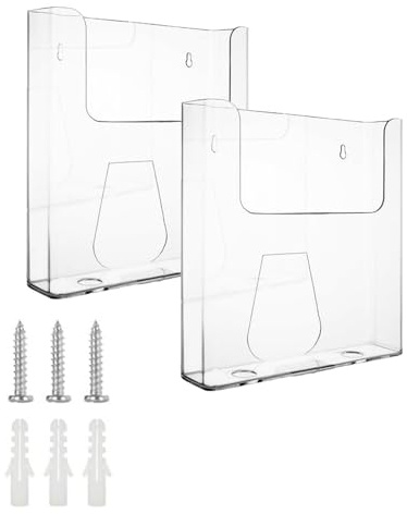 rflaueo 2pcs A4 Portrait Wall Mountable Menu Leaflet Holder Wall Mounted Document Holder Clear Literature Holder for Leaflet, Brochure, & Menu(U208-2)