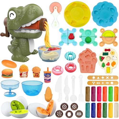 TZQFROCE Knete Zubehör Dinosaurier 47 Stück Knetwerkzeug Set für Kinder ab 2 3 4 5 Jahre Dinosaurier DIY Knetwerkzeug Dinosaurier Kinderspielzeug mit Bunt Modelliermasse für Kinder Jungen Mädchen