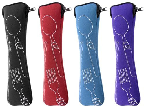 4 Pieces Cutlery Bag, Camping Storage, Fork Spoon Chopsticks Organizer, Stainless Steel Cutlery Packaging Bag, Travel