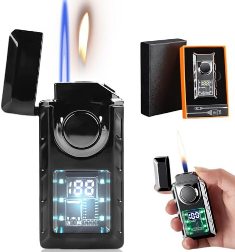 Intelligente Feuerzeug: Metall-Smart-Doppelflammenfeuerzeug, Lighter mit Zwei Flammen Transparente farbige Lichter, Winddicht Lighter mit einstellbare Flamme Intelligente Jetflamme Feuerzeug