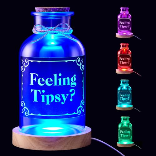 Wonderjune Light up Tip Jar for Money with Lid, Feeling Tipsy | Glass Jar for Bartender, Clear Tip Bucket Container, Cash Collection Box for Musicians Donation Bars Cafes Voting Charity
