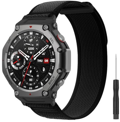 ZoRoll Armband Kompatibel mit Amazfit T-Rex 3, Elastisch Nylon Klettverschluss Ersatzarmband Kompatibel mit Amazfit T-Rex 3 - Schwarz Grau