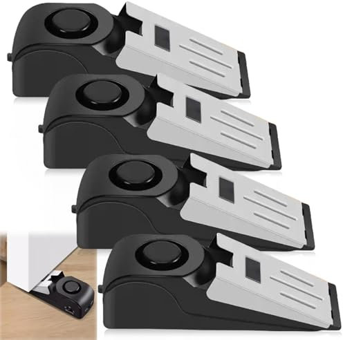 4 topes de puerta con alarma, 120 dB, cuña portátil, alarma de entrada, tope de puerta con goma antideslizante y alarma, alarma para puerta, protección antirrobo, seguridad de viviendas