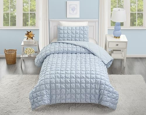 URBAN PLAYGROUND Dreamy Clouds Solid All Seasons Marshmallow-Bettwäsche-Set, 2-teilig, weiche Mikrofaser, strukturiert, für Jungen, Mädchen, Teenager – Twin/Twin XL, Puffy Blue