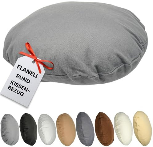 Qooltex Flanell Kissenbezug Rund 40cm Ø Durchmesser Grau Reißverschluss Bodenkissen Sitzkissen Rundkissen 100% Baumwolle Kissenhülle Bettkissen Sofakissen