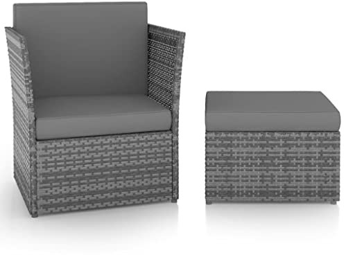 Myheimly Gartensessel mit Hocker Poly Rattan Anthrazit