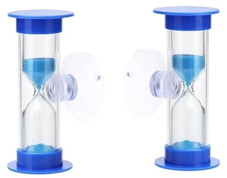 2Pcs Blue Toothbrush Timer for 2mins Sand Clock Timer 2 Minute Sand Timer, Plastic Suction Cup Hourglass Sandglass Desktop Ornament Party Favors
