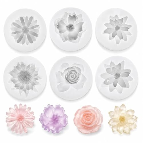 6 Silikon-Gießformen, Kerzenformen mit Seerose und Gänseblümchen | 6 flexible Silikonformen mit Blumenmotiven; für Kerzen,Seife,Gips,Harz und Schokolade; wiederverwendbar und leicht zu lösen