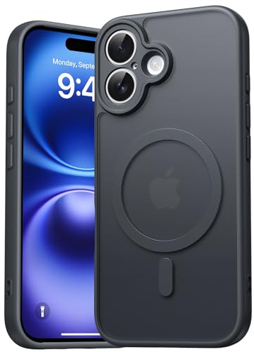 EASDNB für iPhone 16 Hülle für Magsafe mit Kameraschutz, Magnetisch Handyhülle für iPhone 16 Stoßfeste Kratzfeste Durchscheinende Matt Rückseite Schutzhülle für iPhone 16 Case, Schwarz