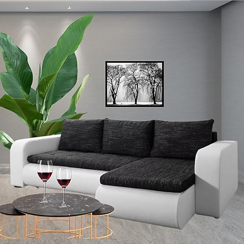 Agritrade AK L-Shaped Corner Sofa Bed with Storage Reversible Side Pull Out Sleep Function White and Black - BROOKLYN
