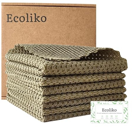 Ecoliko Putztuch für Edelstahl [6er] Pflegetuch für Edelstahloberfläche - zur Entfernung der Wasserflecke ohne Putzmittel - Kratzfrei, Wiederverwendbar & 60 Grad waschbar, Olivgrün, 30x30 cm