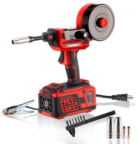 CraftZone Soldador MIG de mano | Soldador de núcleo de flujo de fácil operación con protección contra sobrecalentamiento y voltaje, pistola portátil sin gas | Ligero 110 V para bricolaje y reparación
