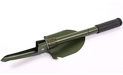 KIMISS Survival Folding Shovel with Storage Bag - Outdoor Foldable Multifunctional Carbon Steel Camping Spade with Tactical Entrenching Tool (ArmyGreen)