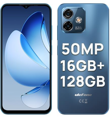 Ulefone Note 16 Pro Smartphone Ohne Vertrag 50MP+8MP Handy Günstig 16GBRAM+128GBROM/TF-256GB 4400mAh 6.52 4G Dual SIM Android Handy Ohne Vertrag GPS/OTG/Face ID/Fingerabdruck Blau