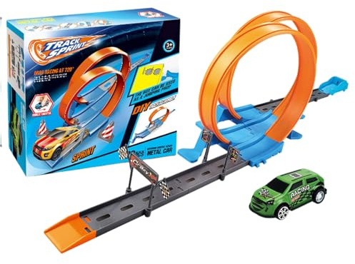 Spielzeugauto mit Flexibler Strecke, Spielzeug mit Strecke für, Montage des Rennwagens in | Spielzeug mit flexiblen Strecken, lustige Flexible Rennspiele für Weihnachten