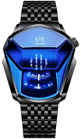 S&T Design Quarzuhr Herren Uhr Edelstahl Armbanduhr Herrenuhr Geschenkebox Etui, inkl. Armbandkürzer & Etui, Männer Uhr 3Bar Wasserdicht Analog Geschenk 4.4 (Blau, Schwarz, Edelstahl)