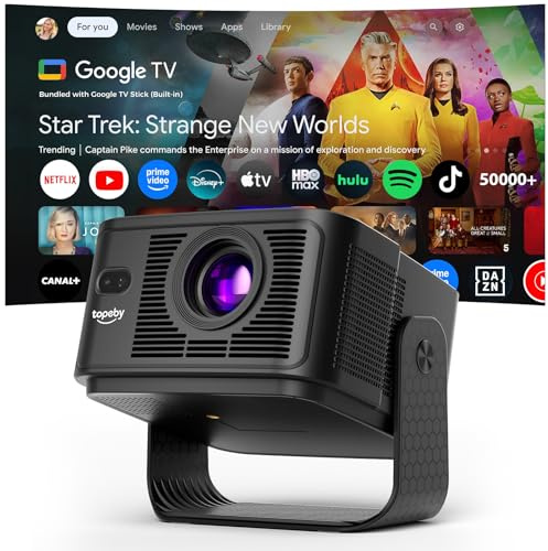 Vidéoprojecteur [Google TV]Projecteur Assistant AI Rétroprojecteur Portable | 50000+ Apps & Soutien 4K 8K 1080p Native Rés&Correction d'Écran Automatique 700 ANSI HDR10+ Duaux Haut-Parleurs 3D 10W, Noir