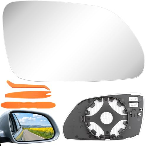 Spiegelglas Außenspiegel mit VW Polo 9N 05-09 Skoda Octavia 1Z3/1Z5 04-08 | Ersatzspiegelglas Seitenspiegelglas Beifahrerseite Beheizbar Rückspiegelglas Asphärisch für VW Polo 9N Skoda Octavia Rechts