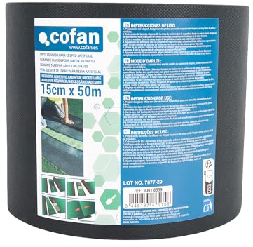 Cofan Cinta de Unión para Césped Artificial sin Adhesivo, 675 Micras, Tela no Tejida, Cinta No Adhesiva para Jardín, Disponible en diferentes medidas (1, VERDE, 15 cm x 50 m)