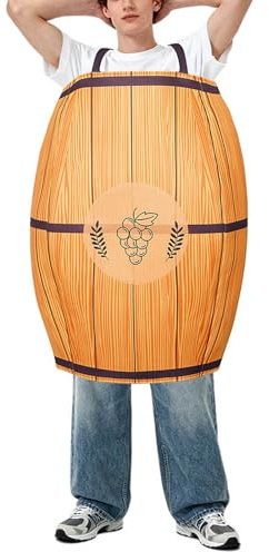 RAOKENSU Herren Eichenweinfässer Kostüm 3D Bierfass Tunika Lustige Oktoberfest Outfit für Erwachsene Halloween Weinfass Kostüm Cosplay Einzigartiges Wein-Karnevalskostüm für Mottoparty Maskerade