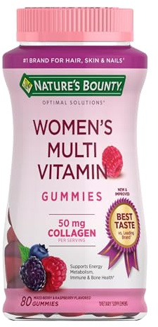 Nature's Bounty Optimal Solutions Women's Multivitamin, Immune and Cellular Energy Support, Bone Health, Raspberry Flavor, 80 Gummies, 40 Total Servings