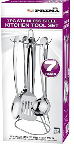 7PC Stainless Steel Kitchen Tool Set Utensils Stand Spoon LADLE Skimmer Turner