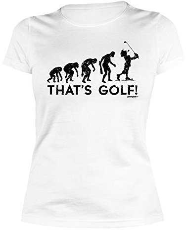 Damen T-Shirt Golf - lustige Sport Sprüche : Evolution - That`s Golf! - Golf Sportshirt Frauen Farbe: Weiss Gr: XL