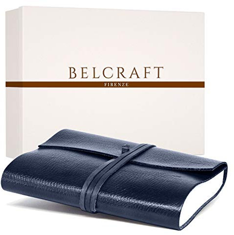 BELCRAFT Tivoli A5 mittelgroßes Notizbuch aus recyceltem Leder, Handgearbeitet in klassischem Italienischem Stil, Geschenkschachtel inklusive, Tagebuch A5 (15x21 cm) Ozean Blue