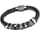 Cupimatch Herren Retro Lederarmband, Edelstahl Ägypten Pharao Kugel wulstige geflochten Leder Manschette Kordelkette Armband, schwarz silber