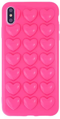 DMaos iPhone X/iPhone Xs Case for Women, 3D Pop Bubble Heart Kawaii Gel Cover, Cute Girly for iPhone 10 10s 5.8 inch - Hot Pink