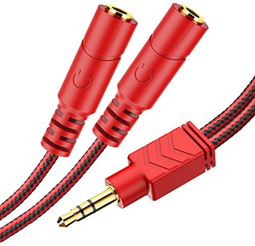 MillSO Kopfhörer Verteiler Audio Klinke Y Adapter 1 auf 2 Stereo Aux Splitter Kabel (3,5mm Klinkenstecker auf 2 x 3,5mm Klinkenkupplung) für Headset & Lautsprecher - Rot